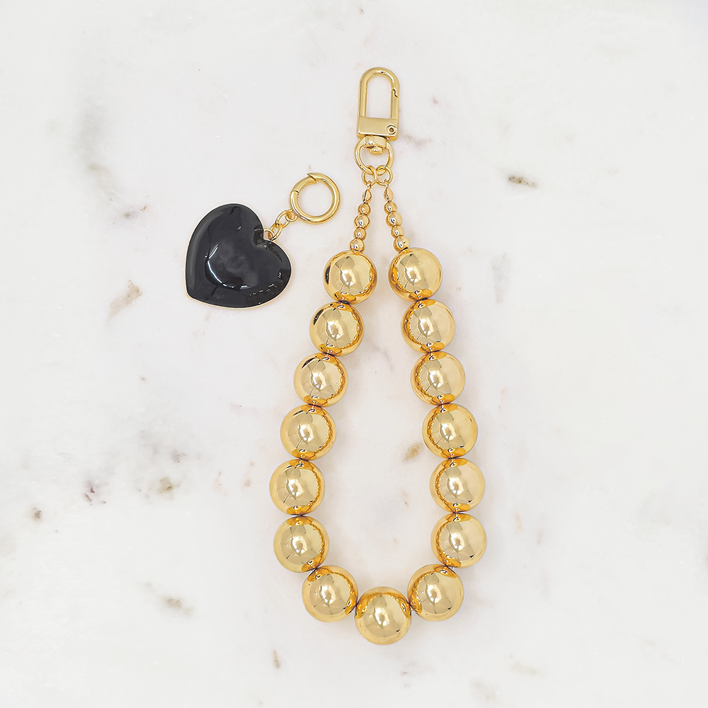 Gold Beaded Heart Charm – Bag & Phone Accessory