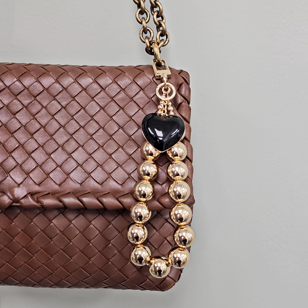 Gold Beaded Heart Charm – Bag & Phone Accessory