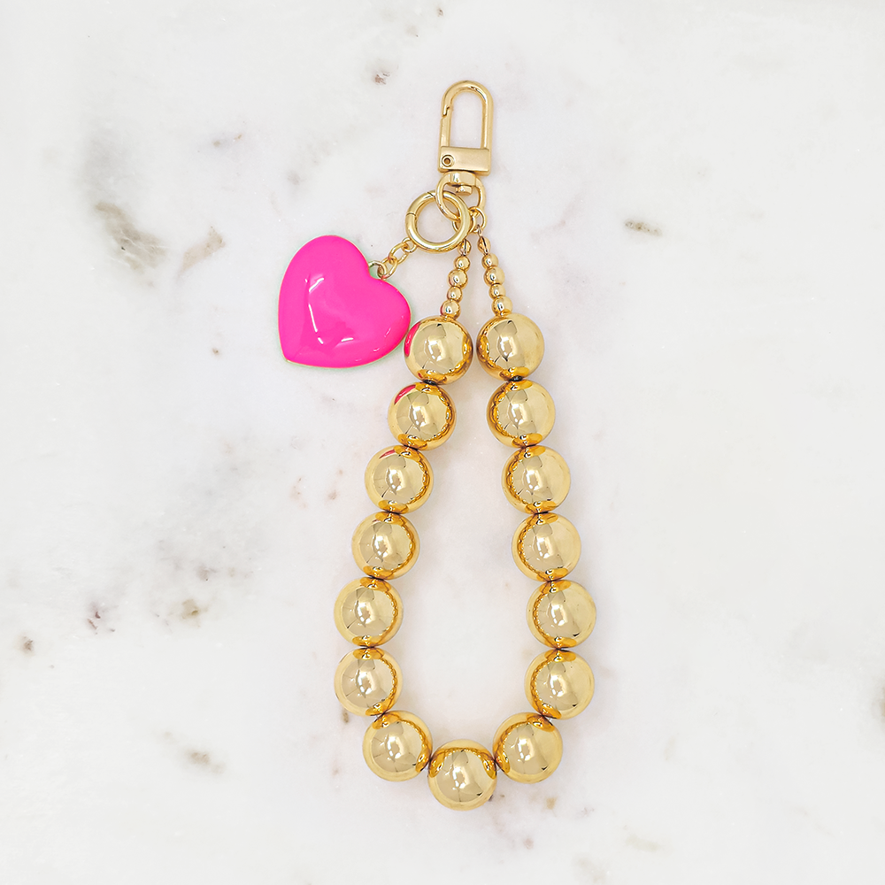 Gold Beaded Heart Charm – Bag & Phone Accessory