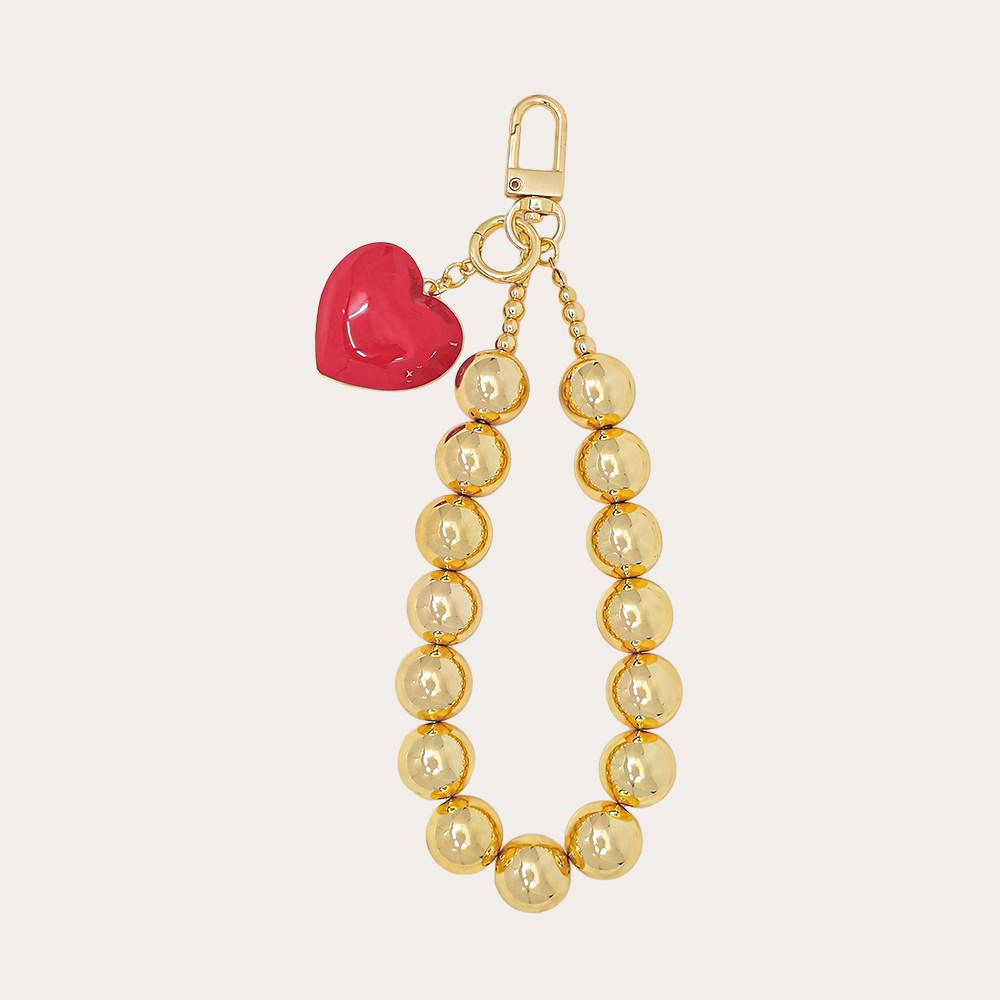 Gold Beaded Heart Charm – Bag & Phone Accessory