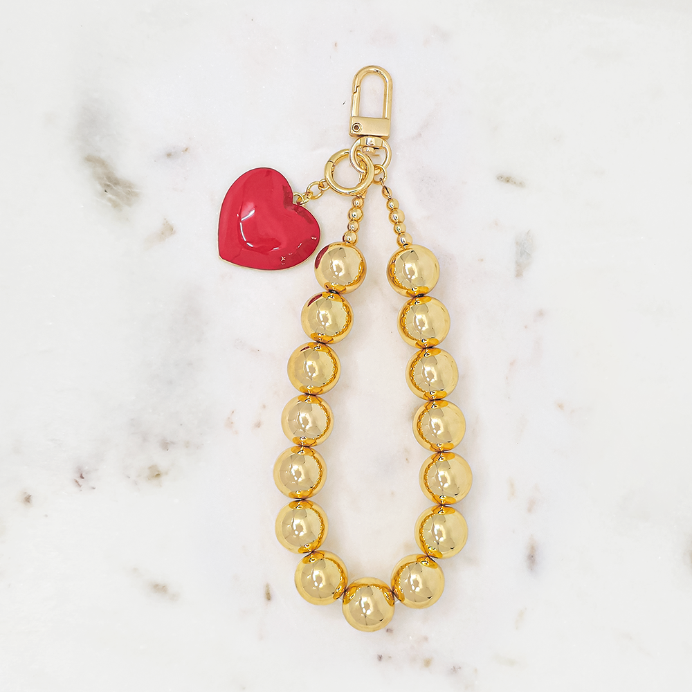 Gold Beaded Heart Charm – Bag & Phone Accessory