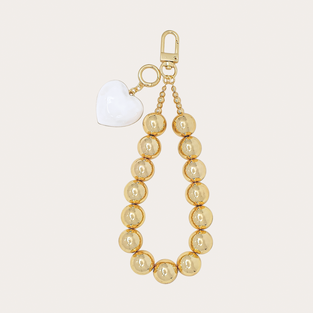Gold Beaded Heart Charm – Bag & Phone Accessory