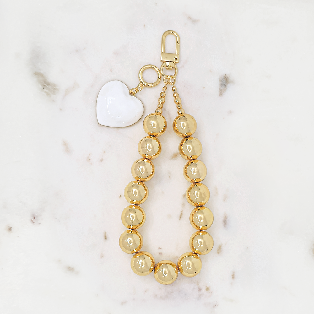 Gold Beaded Heart Charm – Bag & Phone Accessory