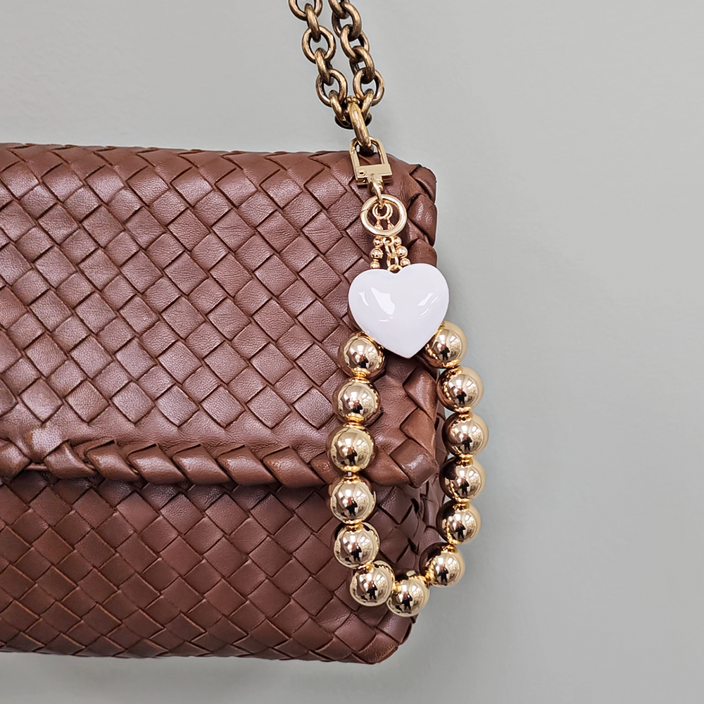 Gold Beaded Heart Charm – Bag & Phone Accessory