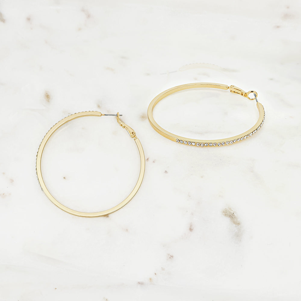 Classic Crystal-Embellished Large Hoop Earrings