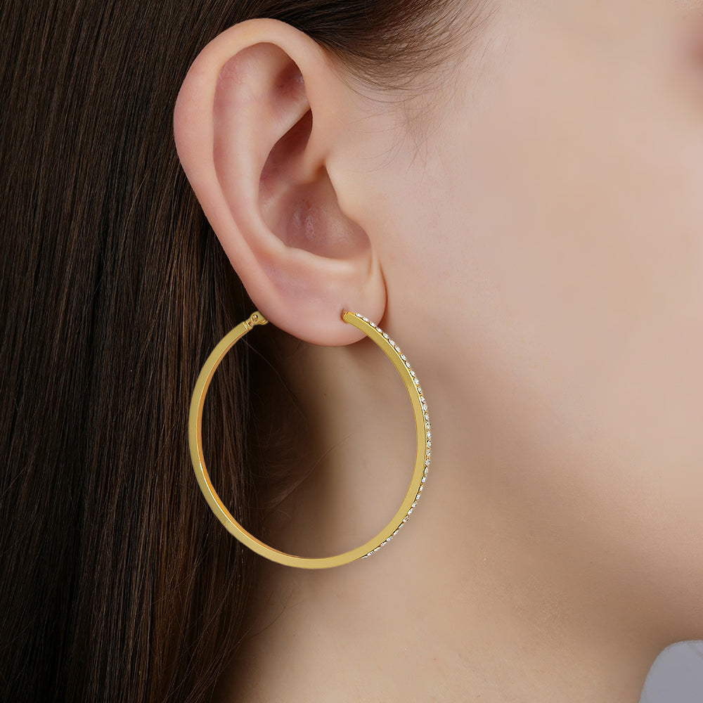 Classic Crystal-Embellished Large Hoop Earrings