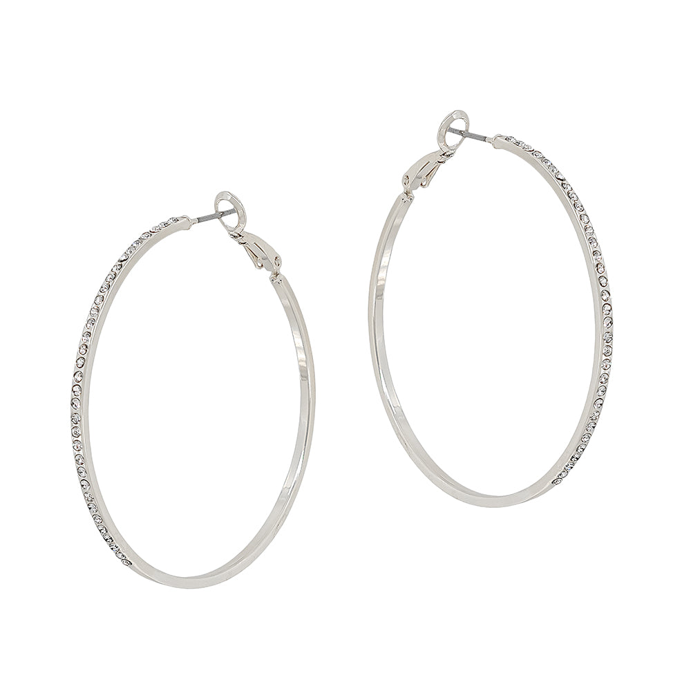 Classic Crystal-Embellished Large Hoop Earrings
