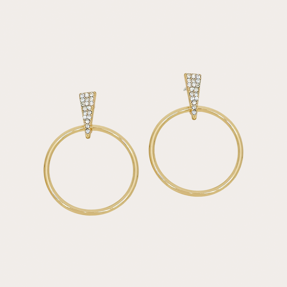 Crystal Triangle Accent Drop Hoop Earrings