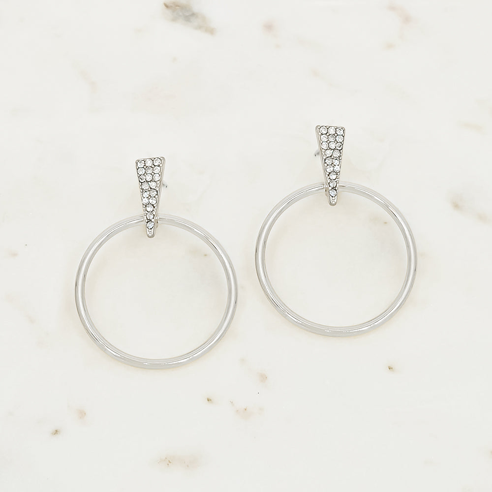 Crystal Triangle Accent Drop Hoop Earrings