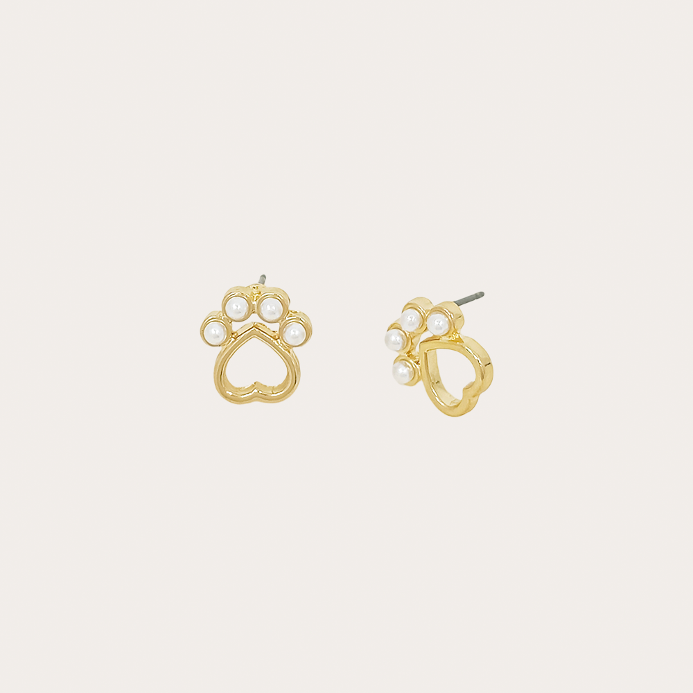 Pearl Paw Print Stud Earrings