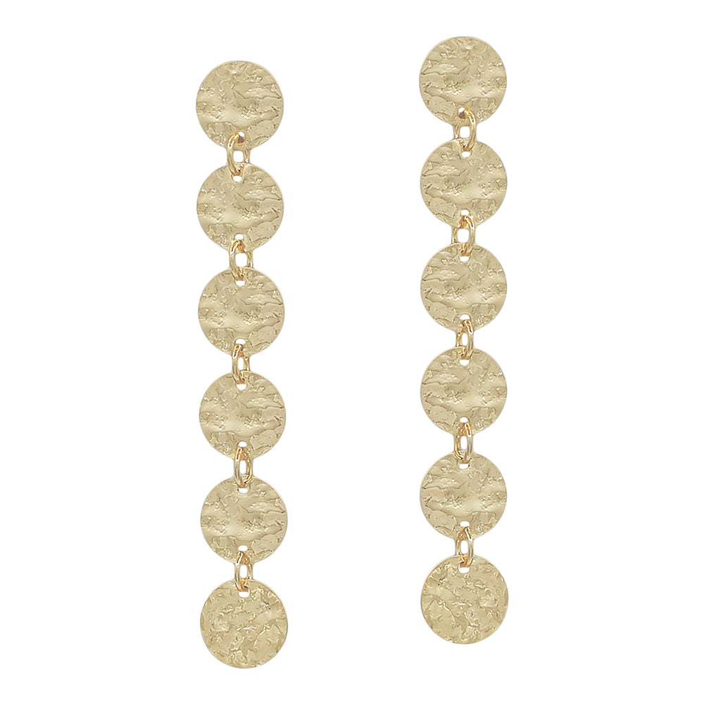Textured Disc Linear Drop Earrings – Gold & Silver-Tone Statement Dangles