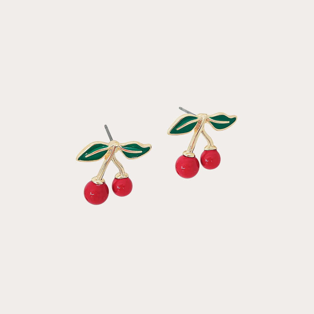 Cute Gold Cherry Stud Earrings