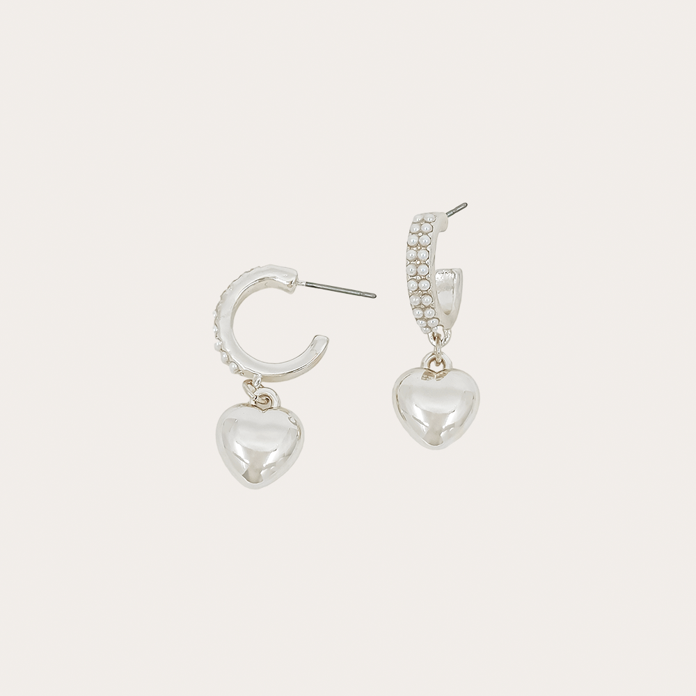 Pearl Heart Drop Hoop Earrings