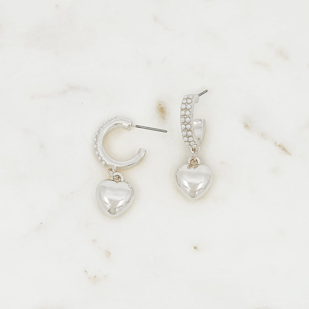 Pearl Heart Drop Hoop Earrings
