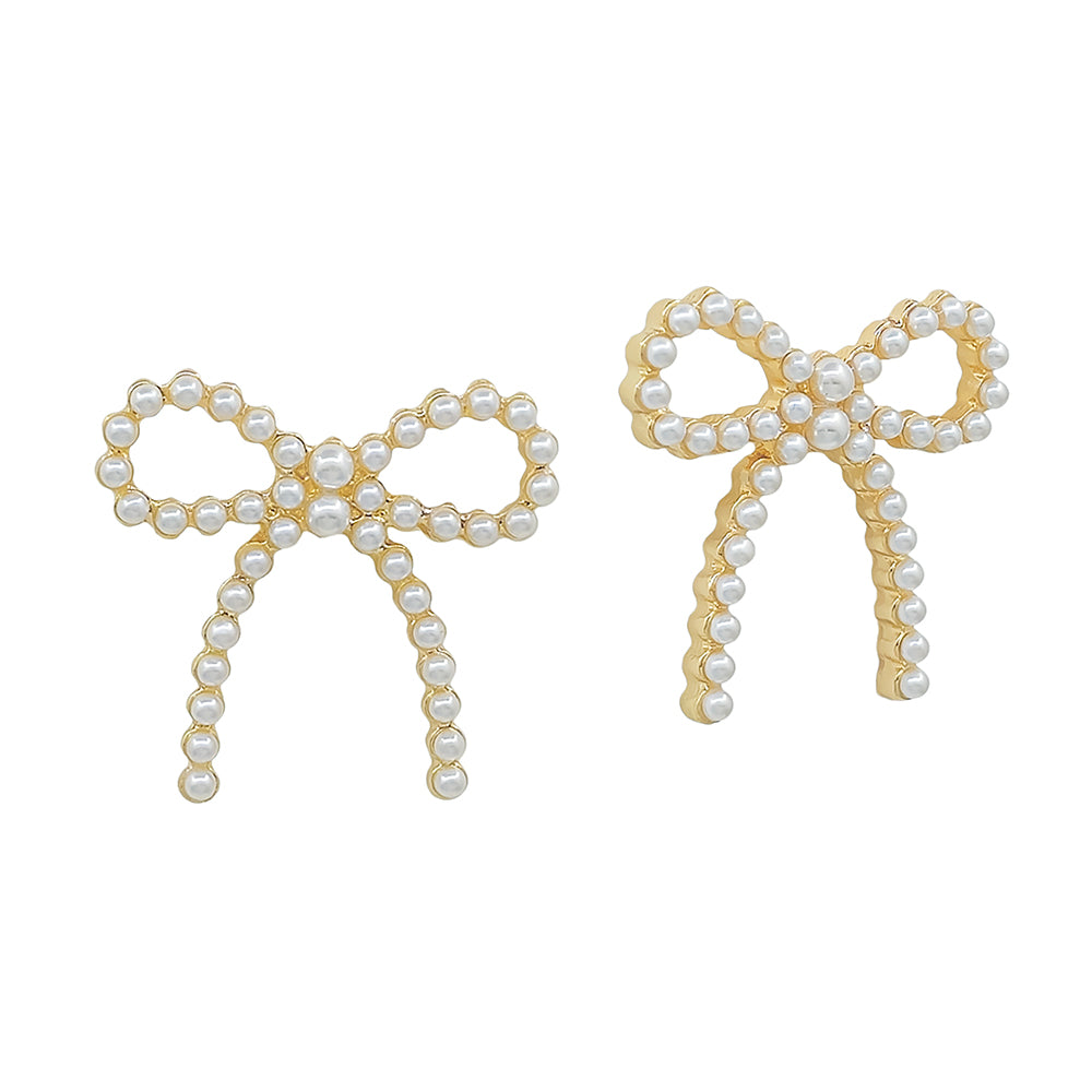 Pearl Bow Stud Earrings