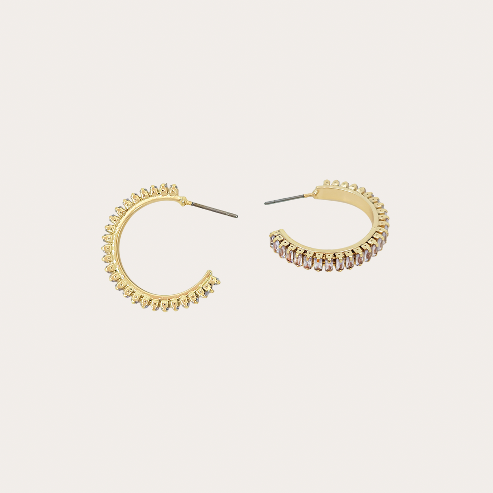 Gold Hoop Earrings with Clear Crystal Accents