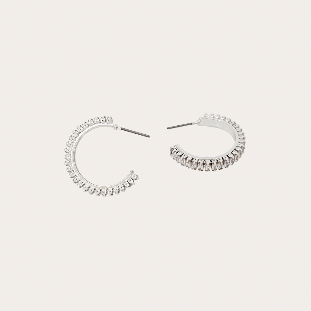 Gold Hoop Earrings with Clear Crystal Accents