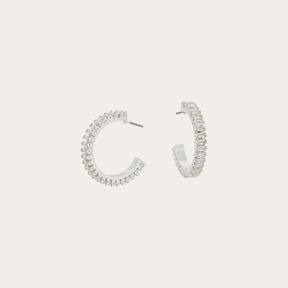 Gold Hoop Earrings with Clear Crystal Accents