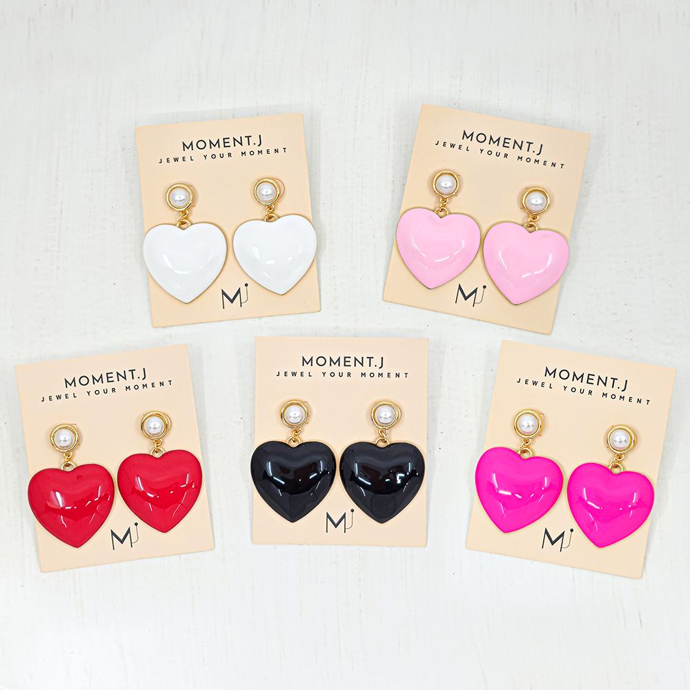 Puffy Heart Drop Earrings with Pearl Stud – Statement Dangle Earrings