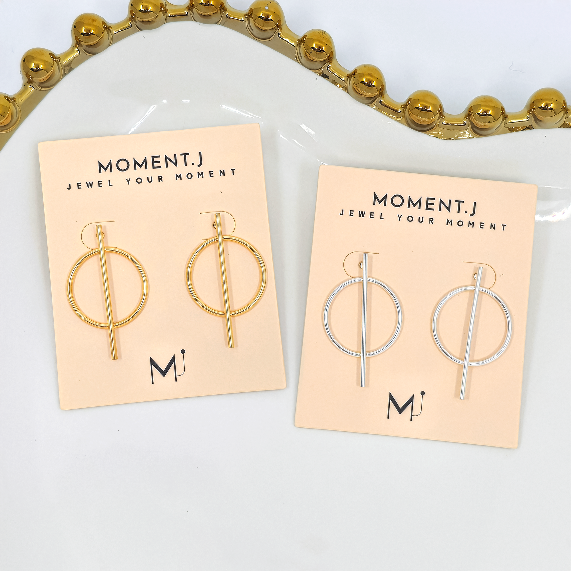 Modern Geometric Circle Bar Drop Earrings