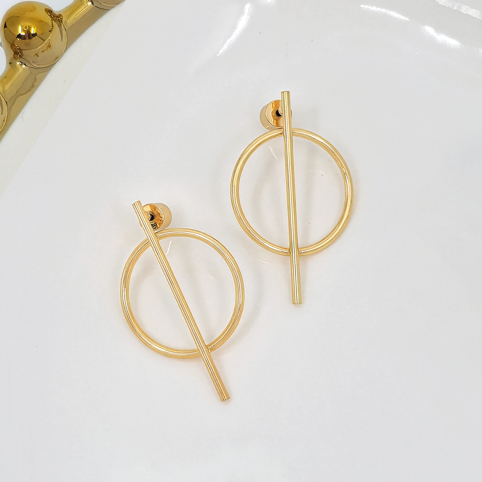 Modern Geometric Circle Bar Drop Earrings
