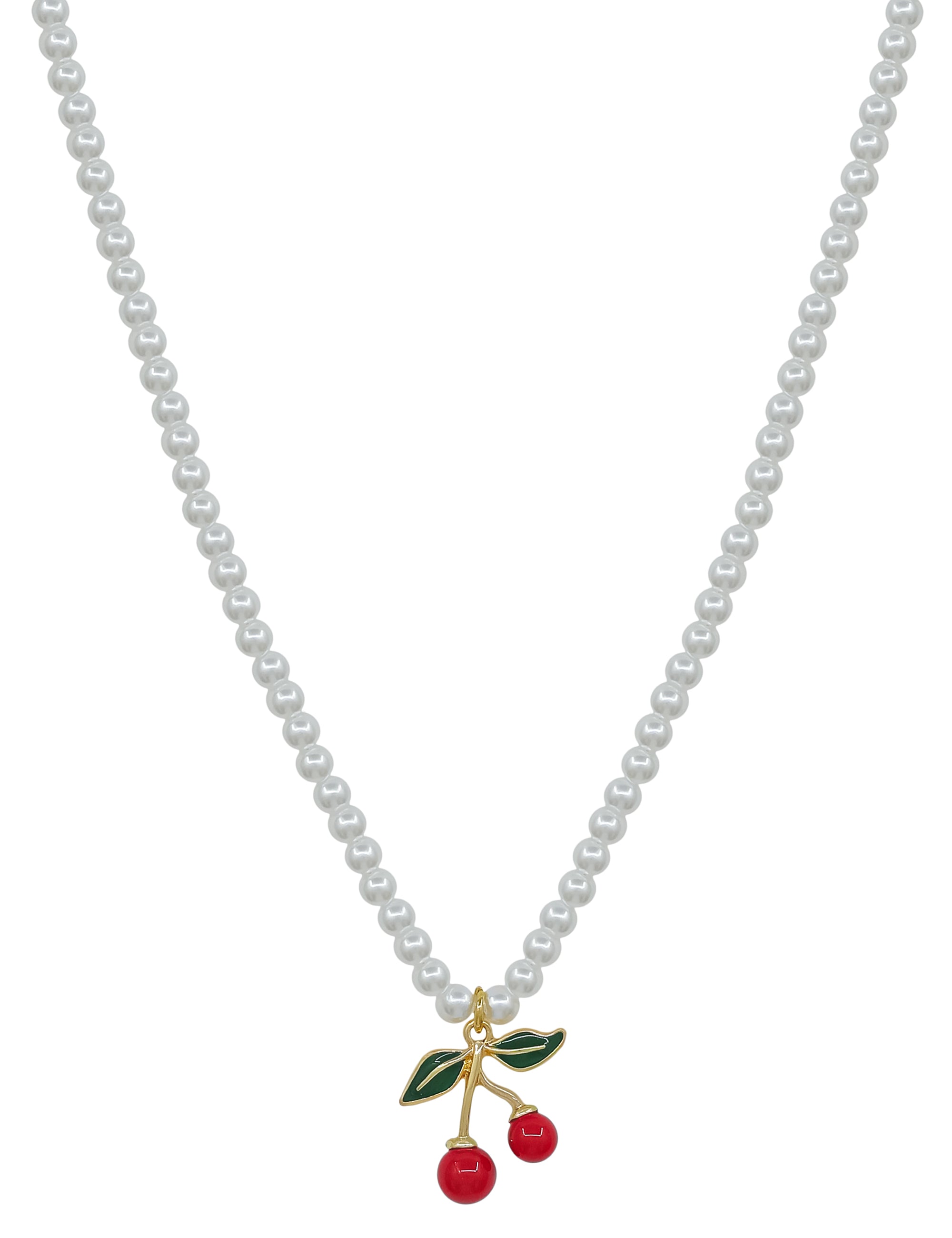 Pearl Necklace with Cherry Pendant