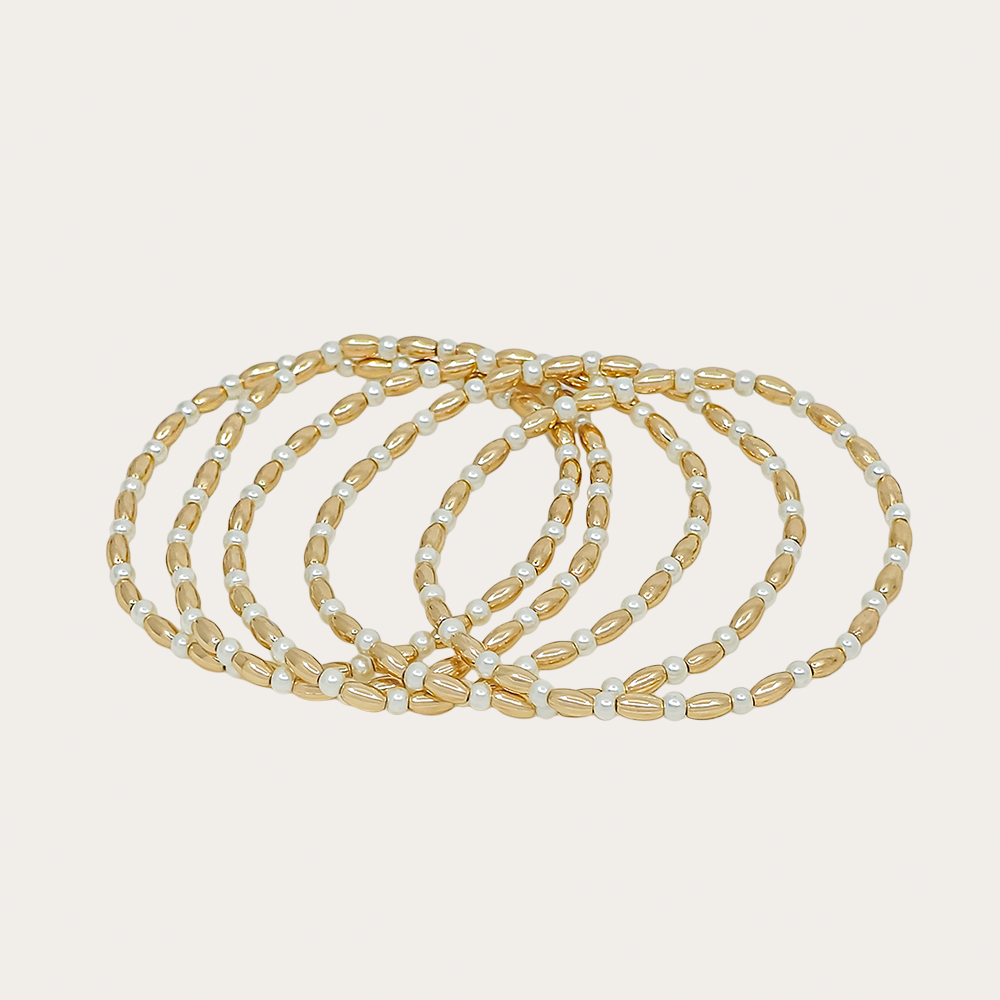 Gold and Pearl Stretch Bracelets – Set of 5