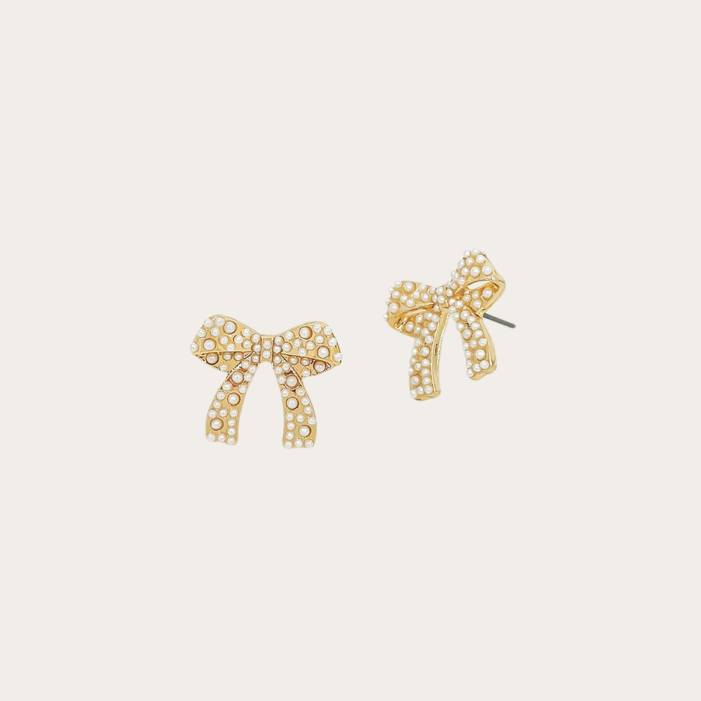 Mini pearl bow stud earrings