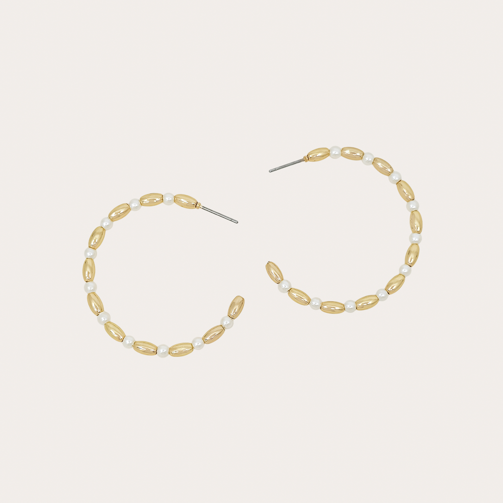 Gold & Pearl Beaded Hoop Earrings