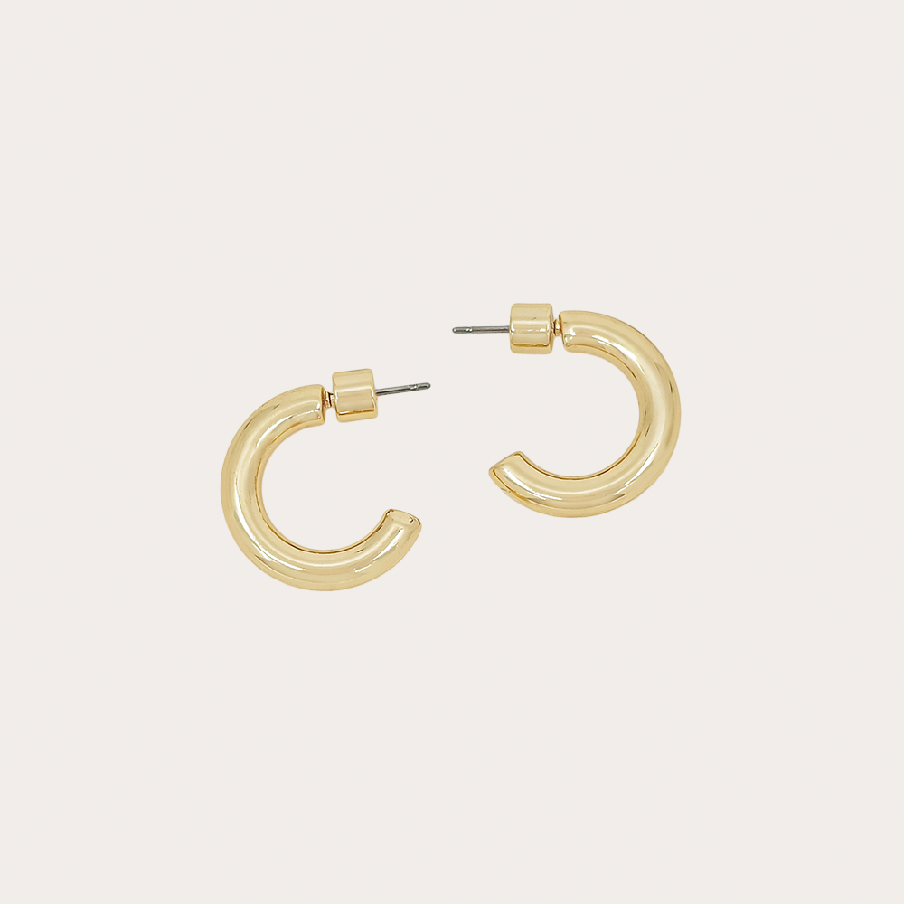 Polished Gold Hoop Huggie Earrings