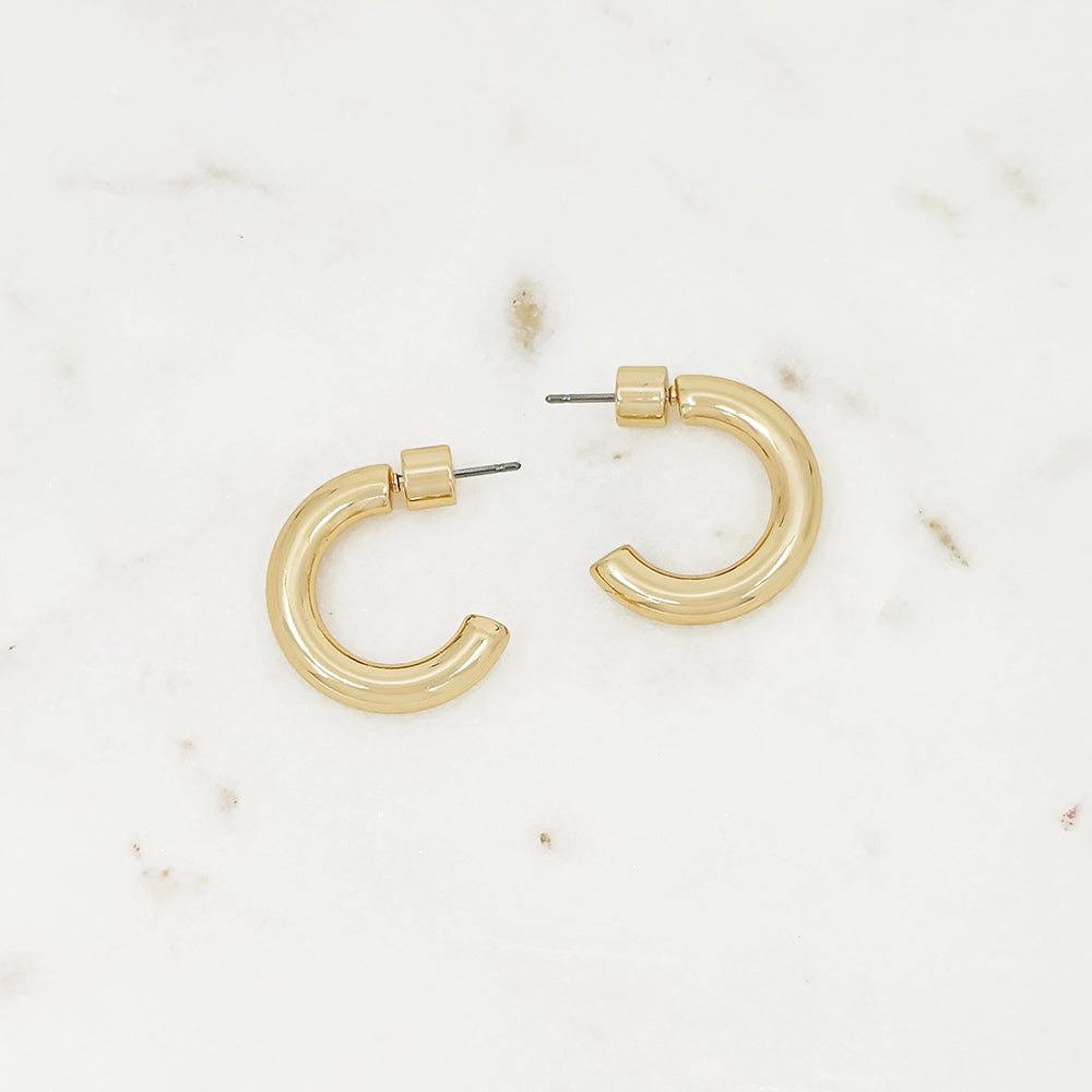 Polished Gold Hoop Huggie Earrings