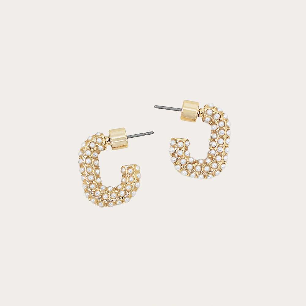 Gold Hoop Earrings with Pearl Accents