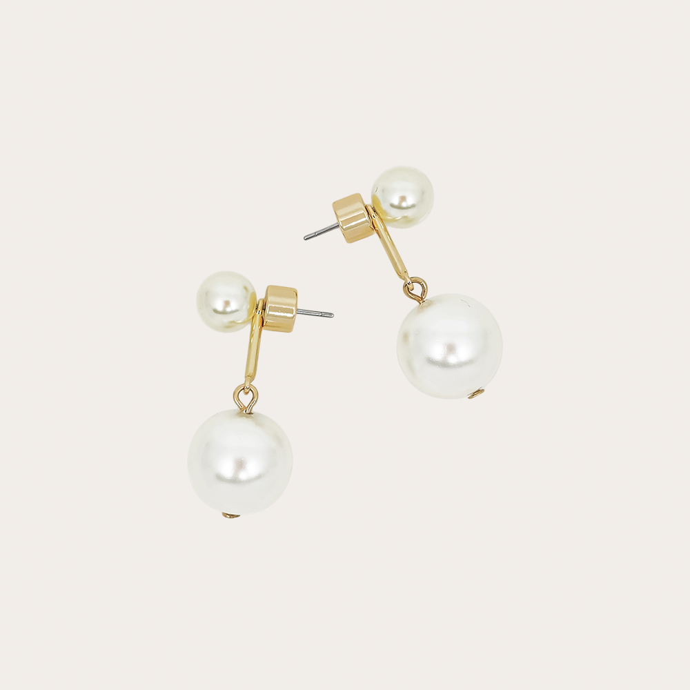 Double Pearl Drop Gold Earrings