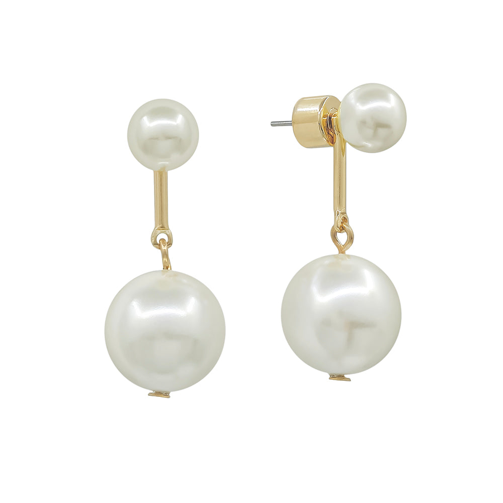 Double Pearl Drop Gold Earrings