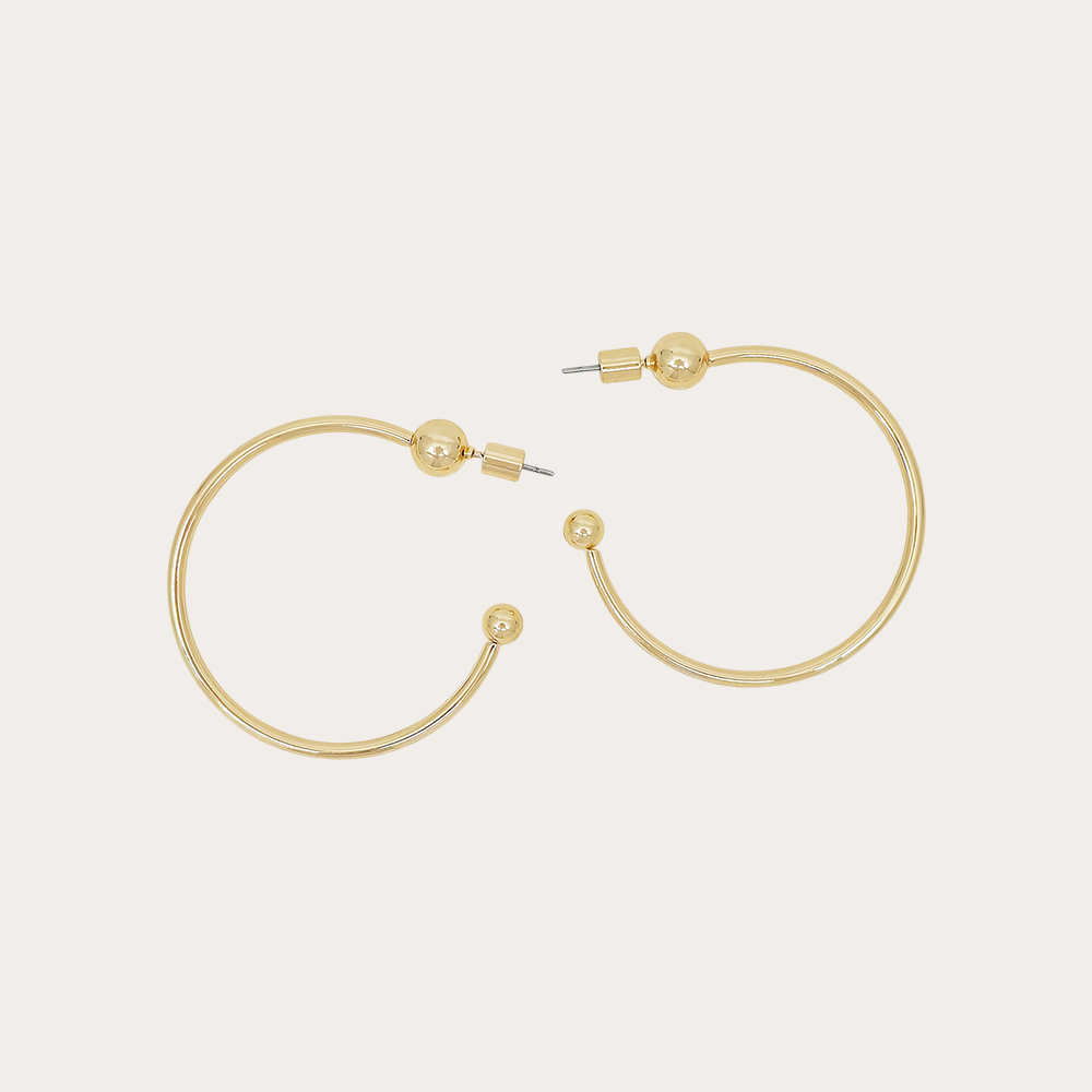 Bold Ball-End Hoop Earrings, Gold & Silver Statement Hoops, Modern Open Circle Design