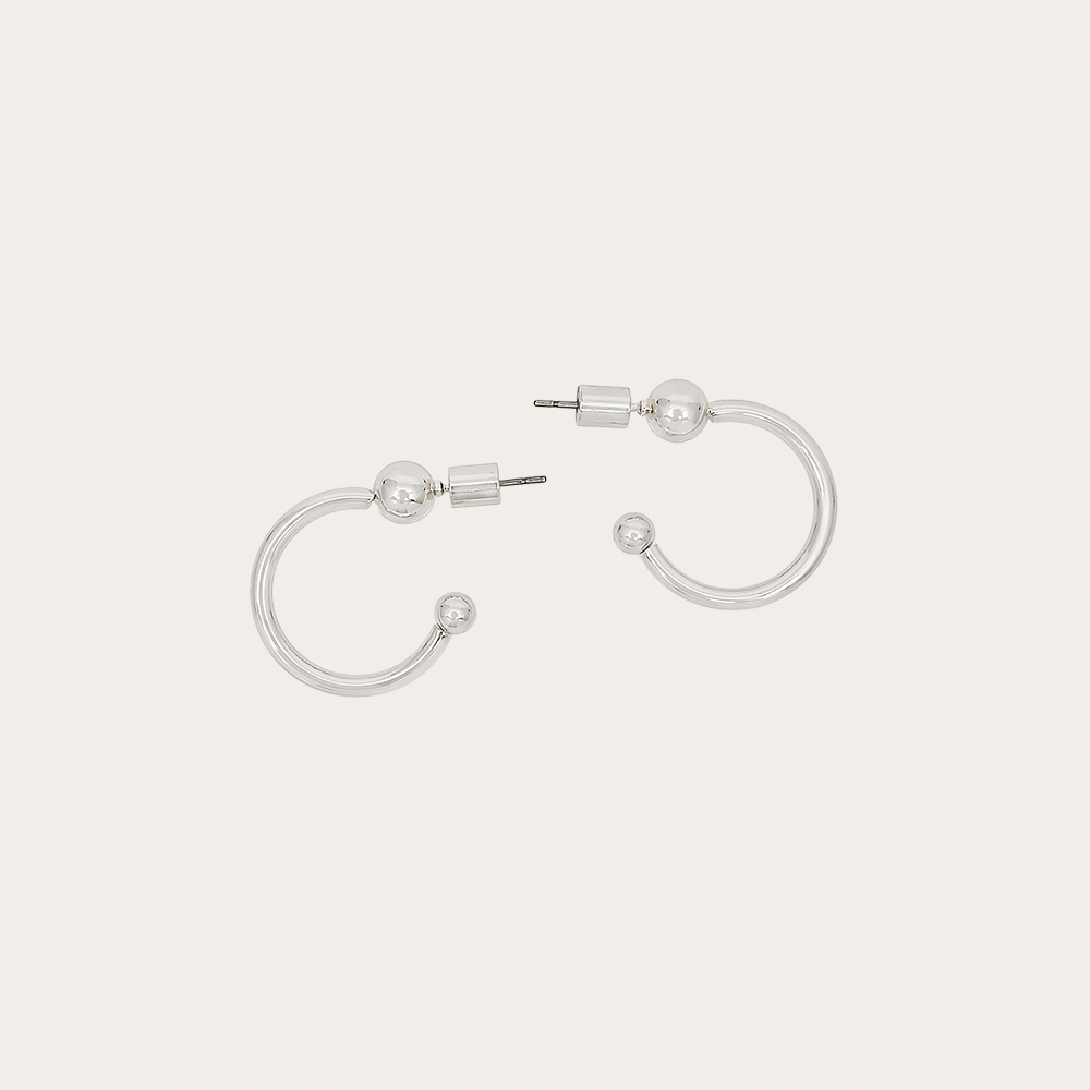 Small Ball-End Hoop Earrings, Gold & Silver Mini Hoops, Modern Open Design