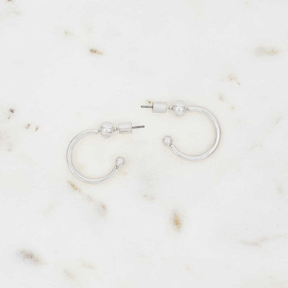 Small Ball-End Hoop Earrings, Gold & Silver Mini Hoops, Modern Open Design