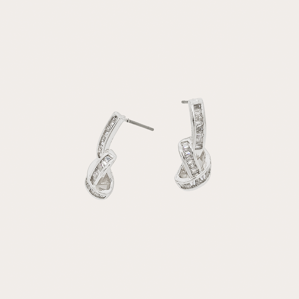 Elegant Twisted Drop Earrings with Baguette Accents