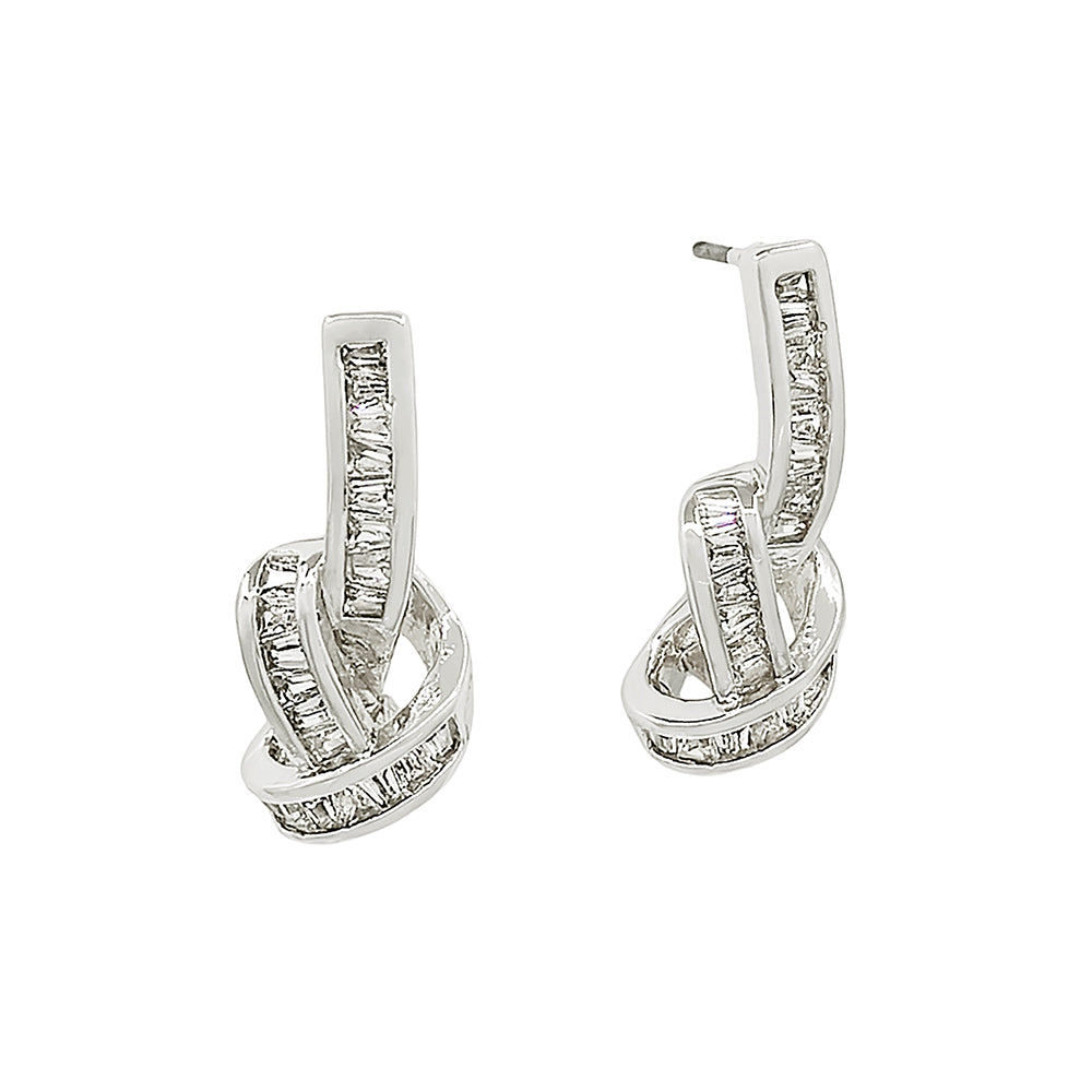 Elegant Twisted Drop Earrings with Baguette Accents