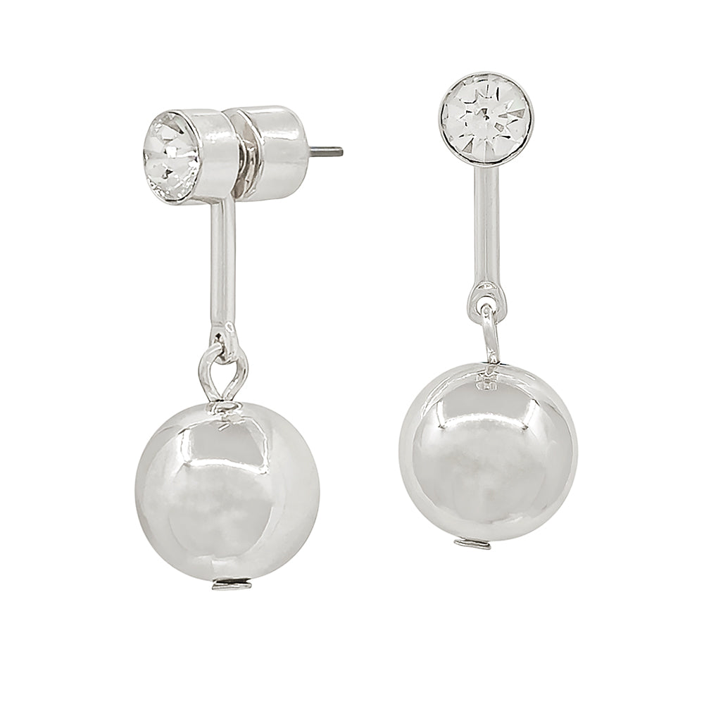 Gold Drop Earrings with Clear Crystal Stud and Polished Sphere Charm