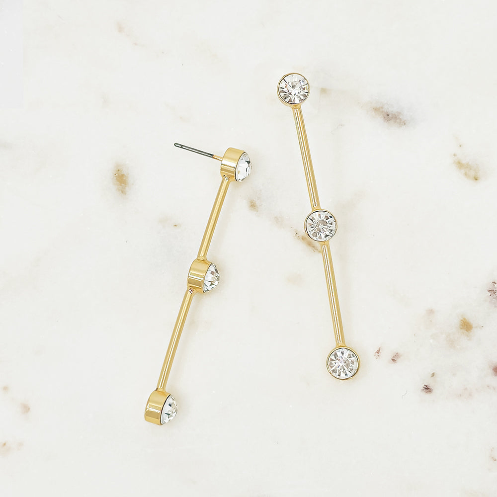 Modern Linear Drop Earrings with Bezel-Set Crystals