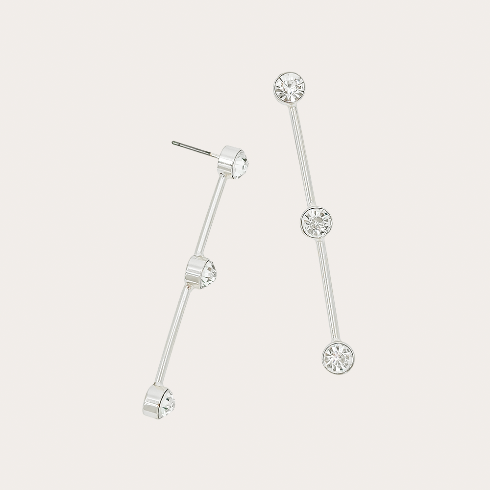 Modern Linear Drop Earrings with Bezel-Set Crystals