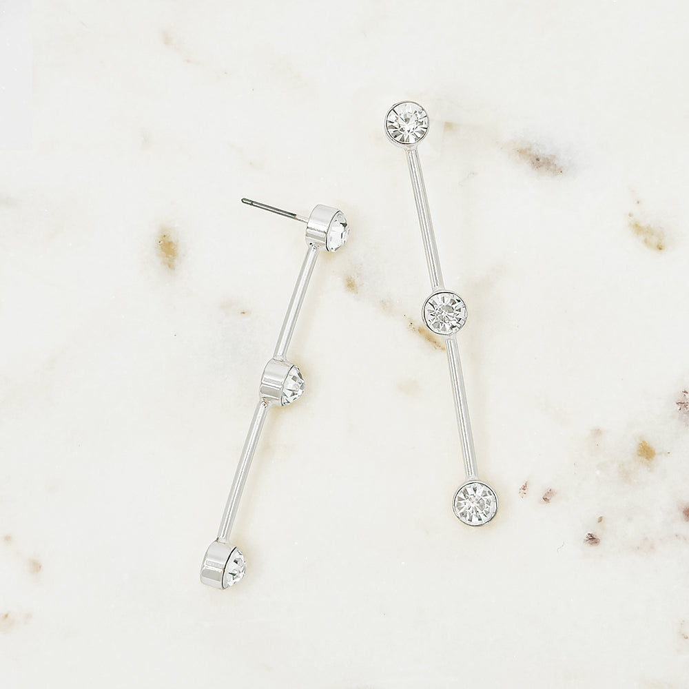 Modern Linear Drop Earrings with Bezel-Set Crystals
