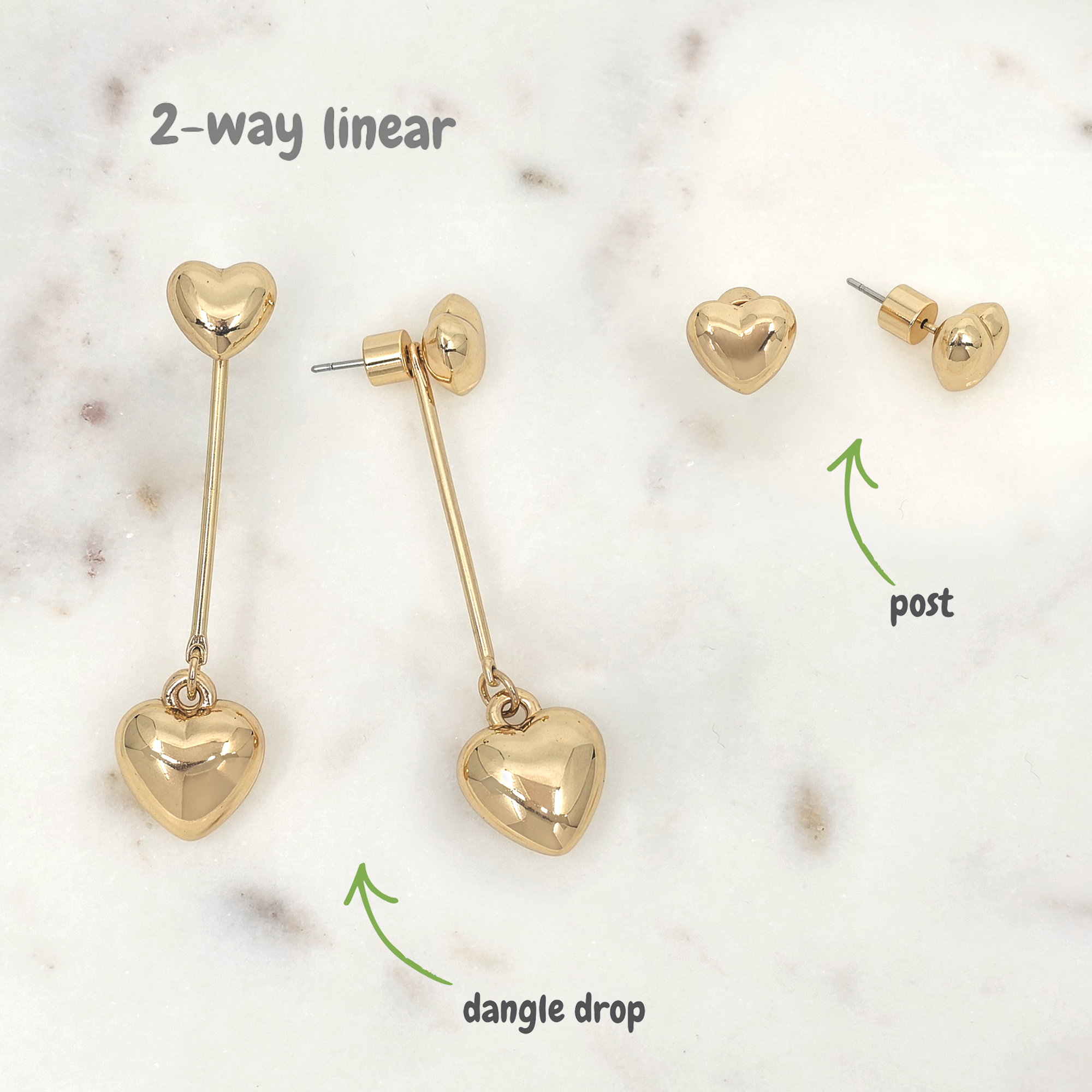Linear Heart Drop Earrings