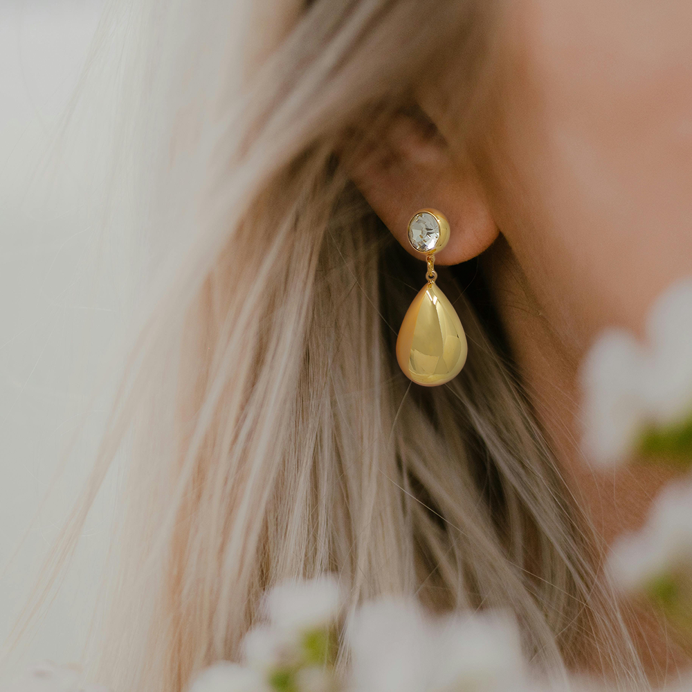 Crystal Accent Teardrop Drop Earrings