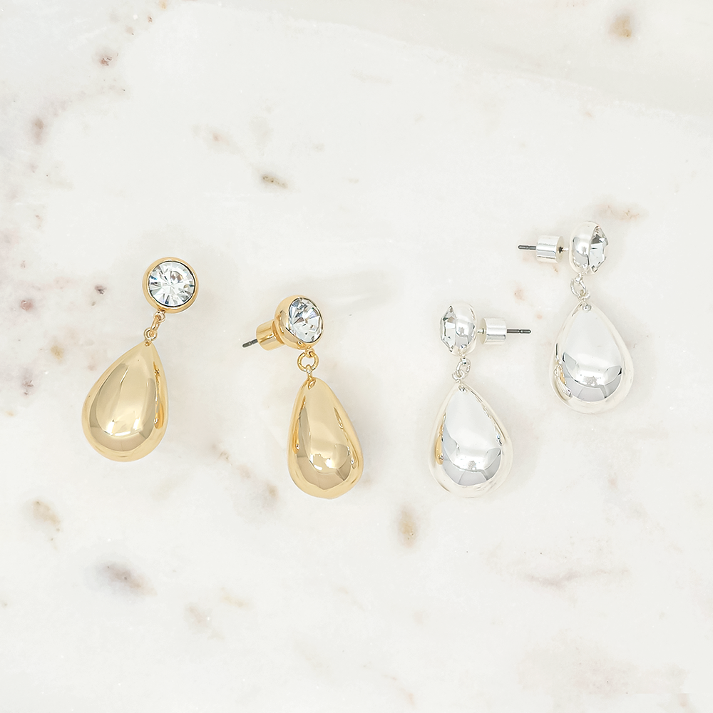 Crystal Accent Teardrop Drop Earrings
