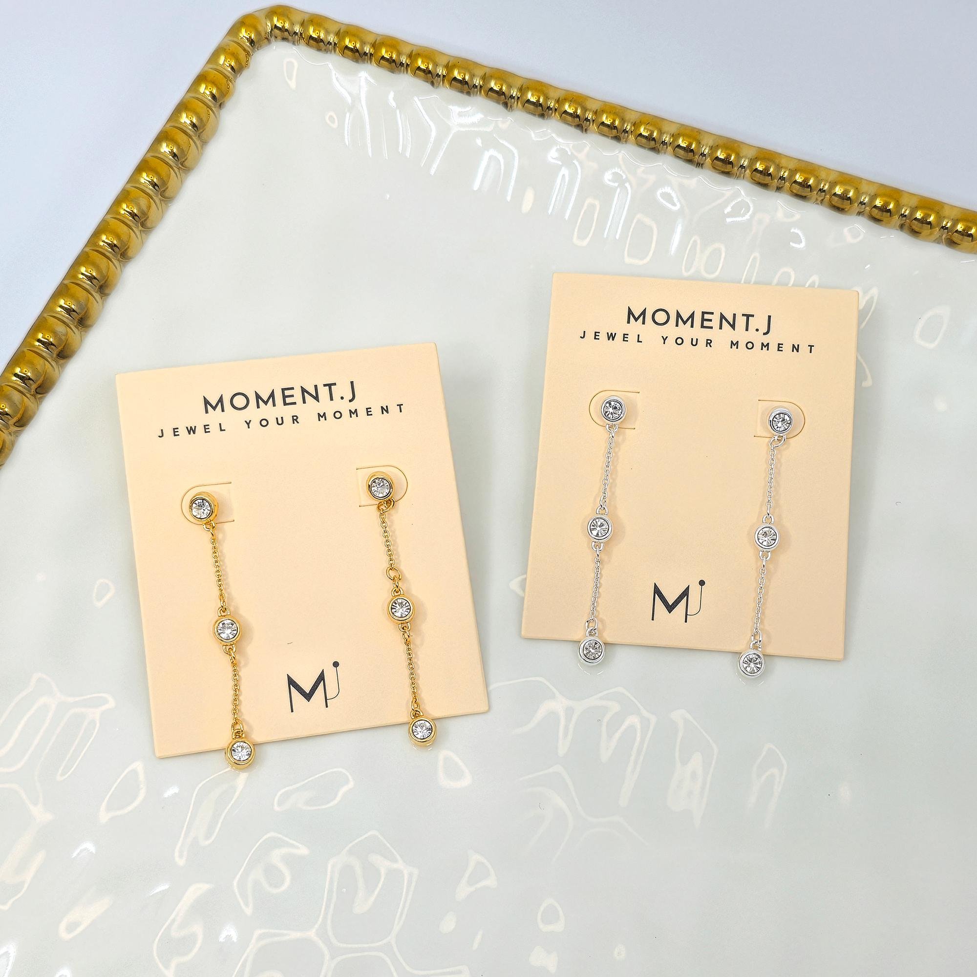 Bezel Crystal Chain Drop Earrings