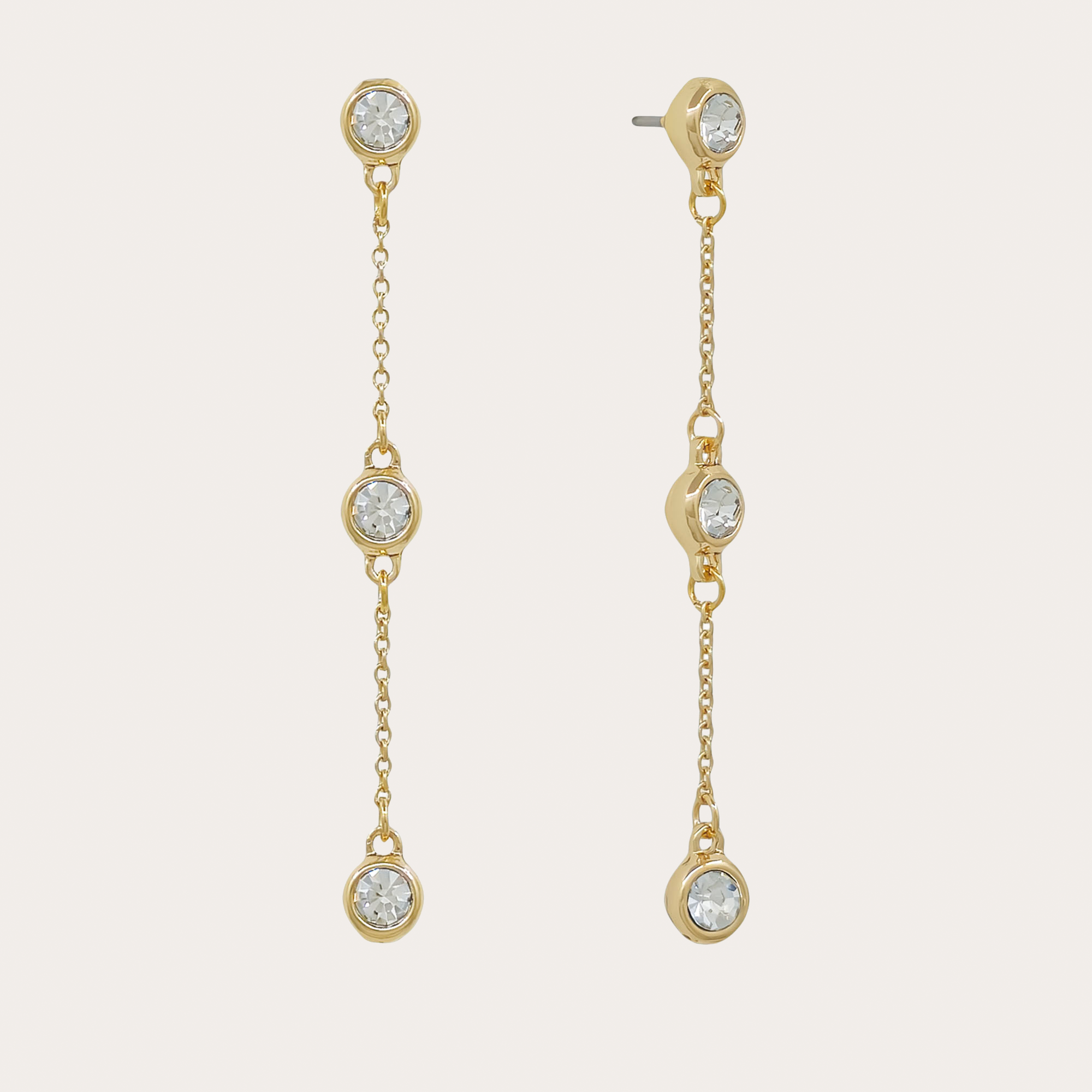 Bezel Crystal Chain Drop Earrings