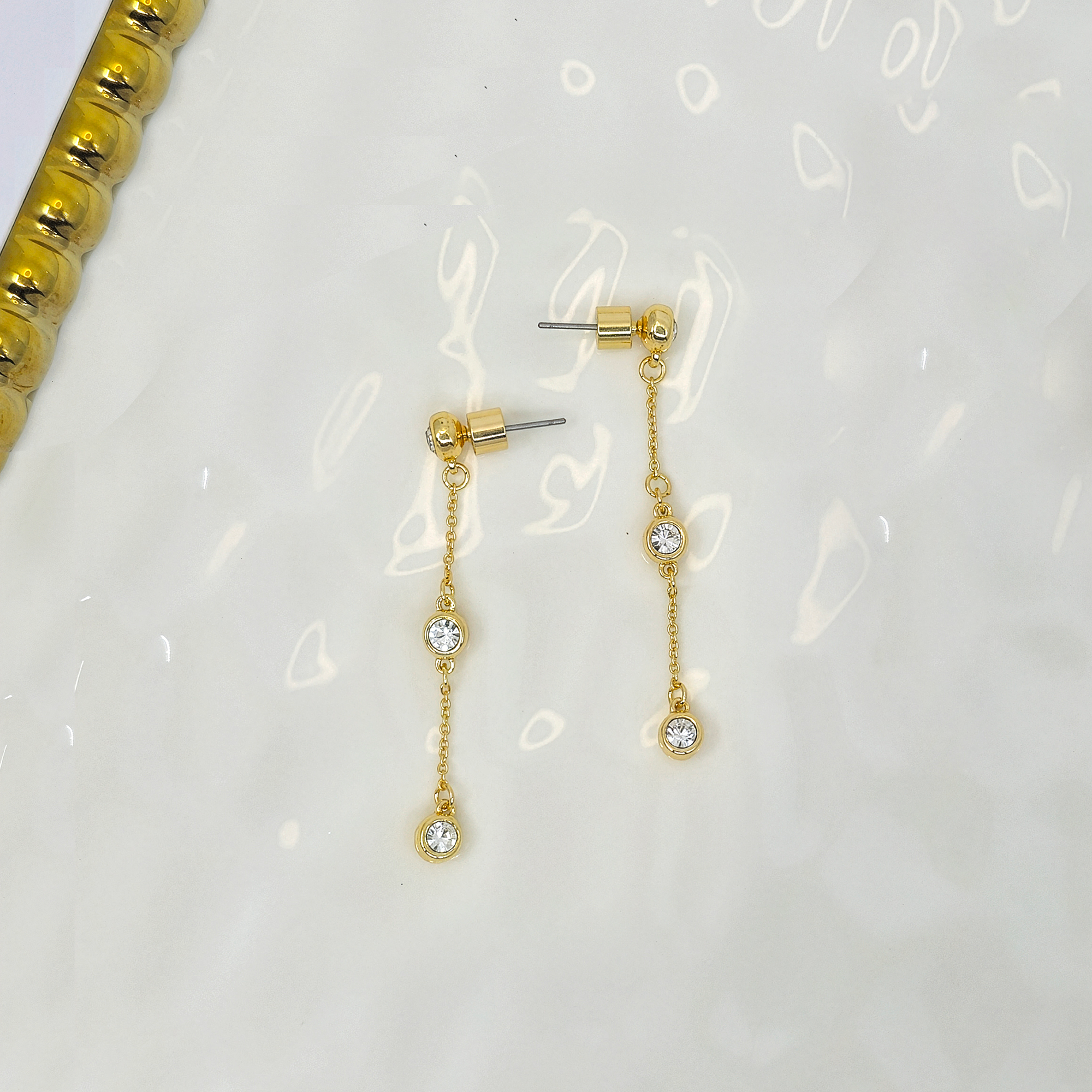Bezel Crystal Chain Drop Earrings