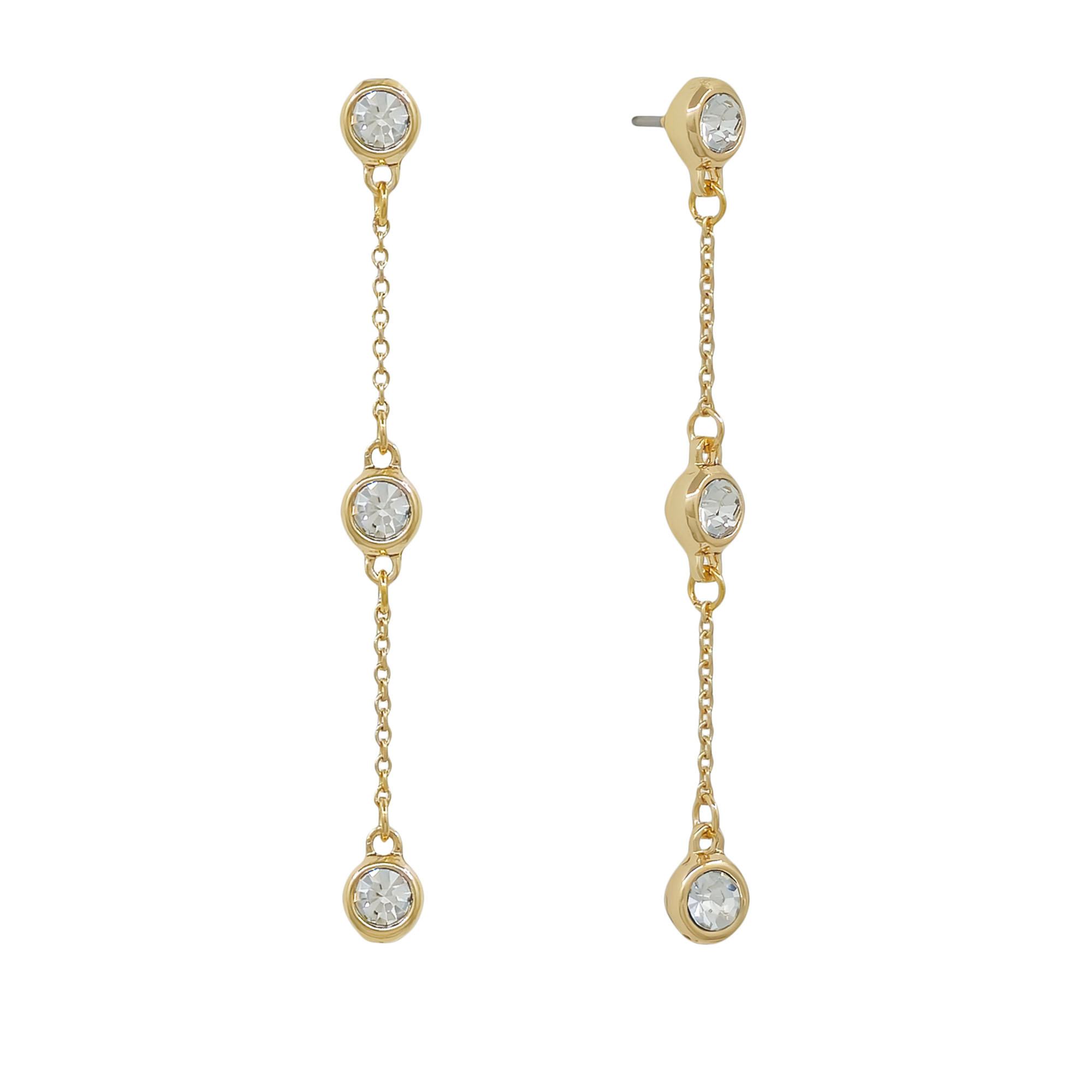 Bezel Crystal Chain Drop Earrings